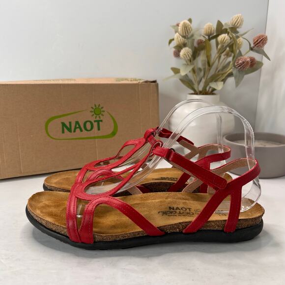 Naot Dorith Strappy Comfort Flat Sandal Leather Kiss Red Women's US 10 EU 41 - Picture 2 of 11